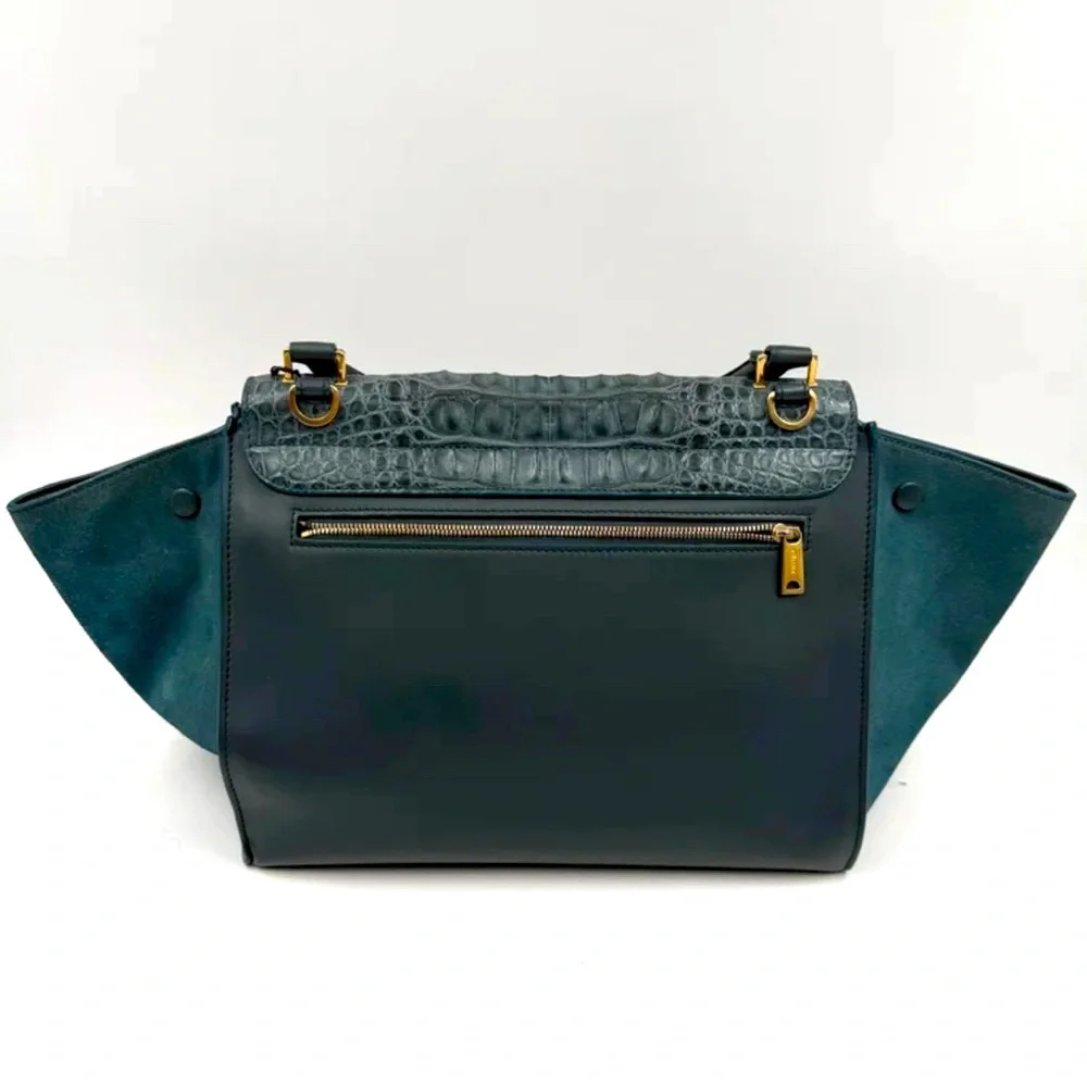 💎RARE GEM💎 Genuine CELINE Croc Embossed Trapèze Bag - RARE TEAL COLOR‼️ - Picture 4 of 15